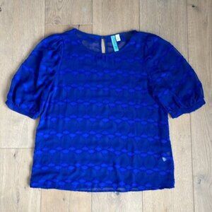 Aina Be Royal Blue Short Sleeve Sheer Shirt with Design